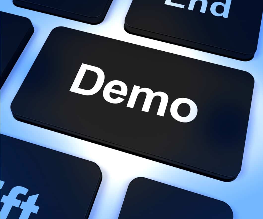 Keyboard key labeled Demo representing BioSyn’s time and attendance software demonstration option