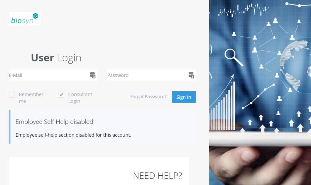 BioSyn login screen for biometric time and attendance software