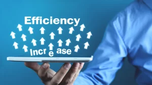 Tablet showing 'Increase Efficiency' with arrows pointing upward
