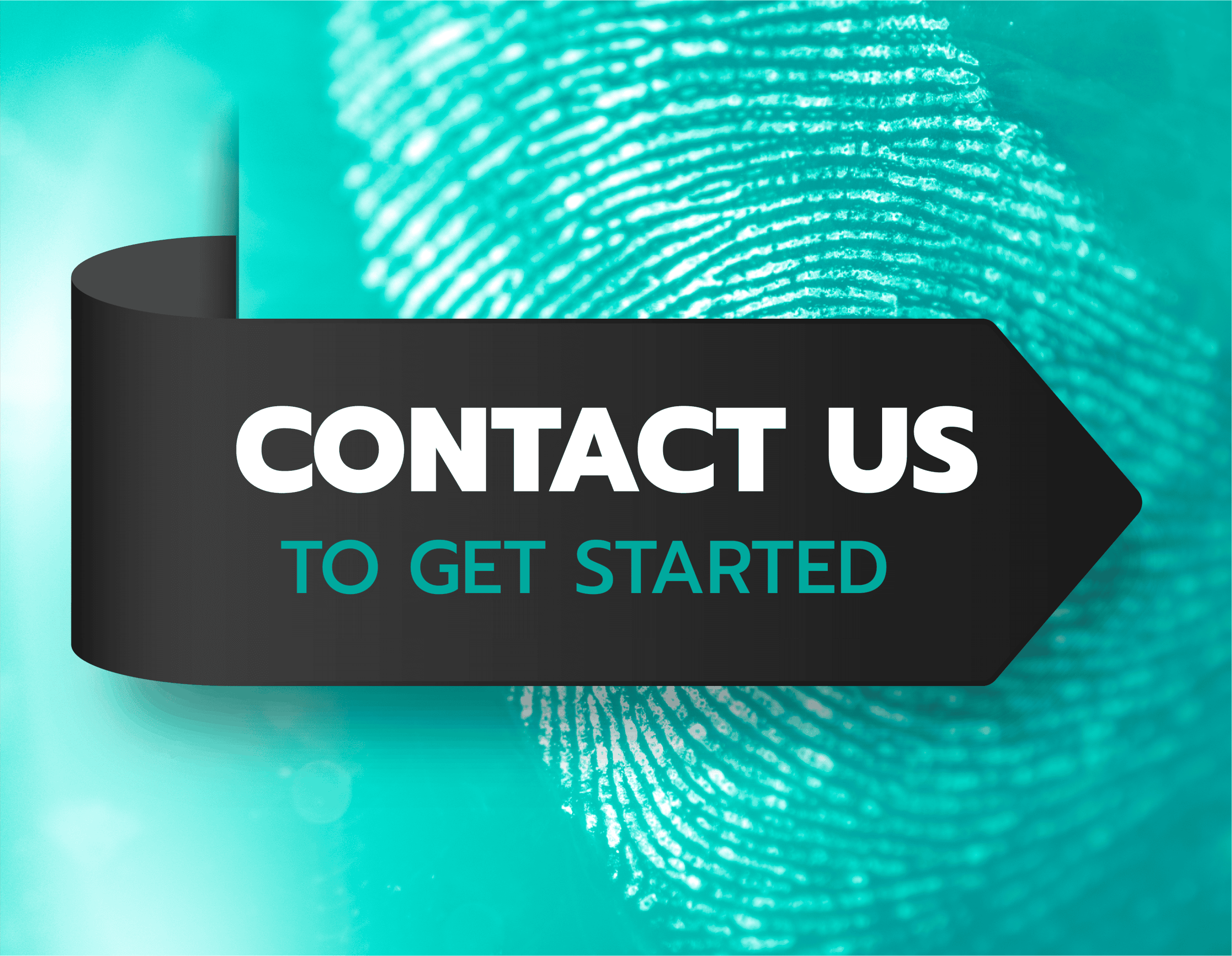 Blue fingerprint with banner around saying contact us to get started