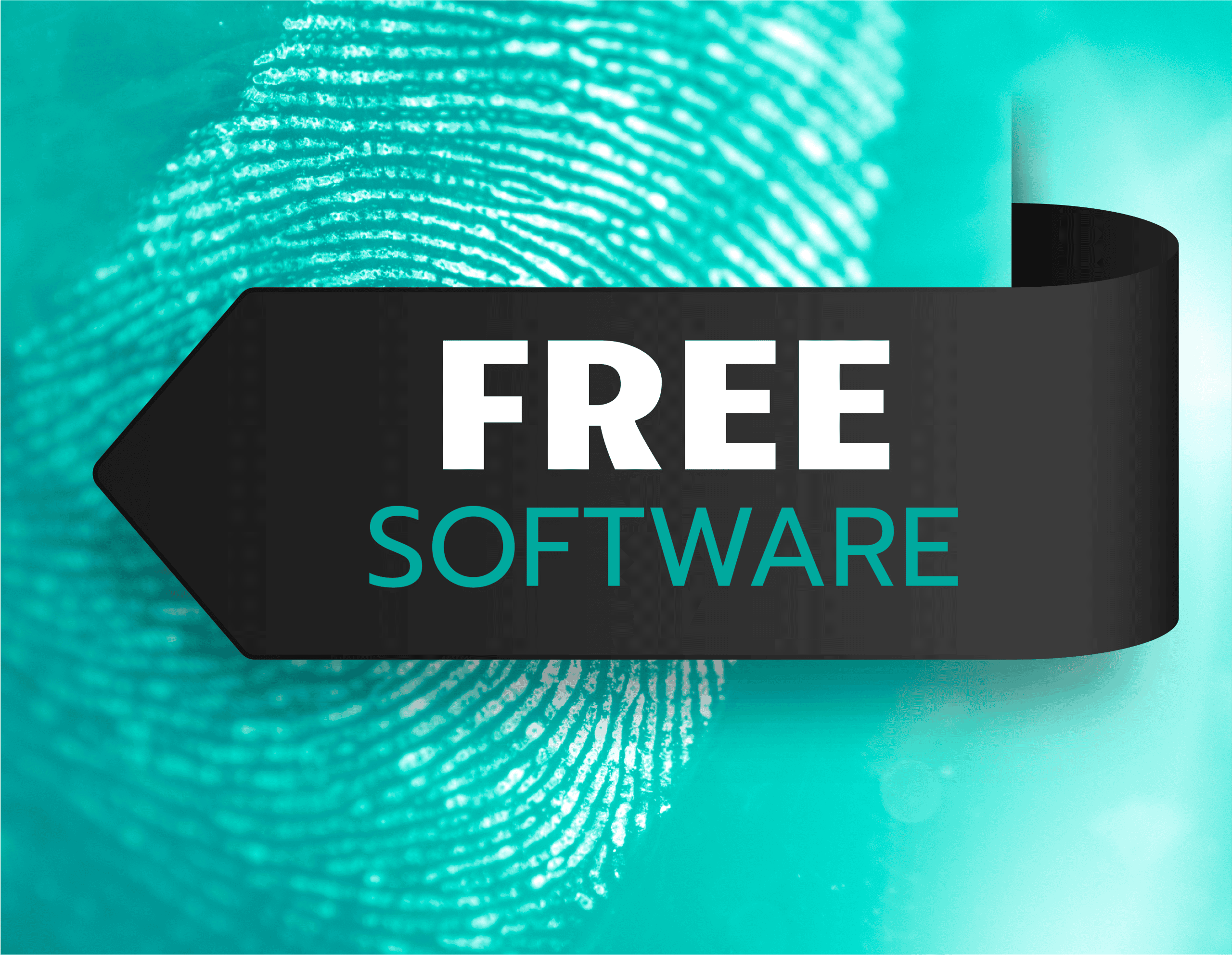 Blue fingerprint with banner around saying free software